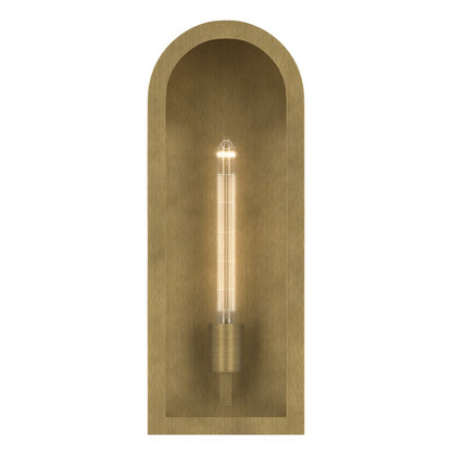 Kichler Marea 17in 1-Light Outdoor Wall Sconce | Art Deco Natural Brass and Clear Glass | Entryway & Covered Patio | Model 59201NBR