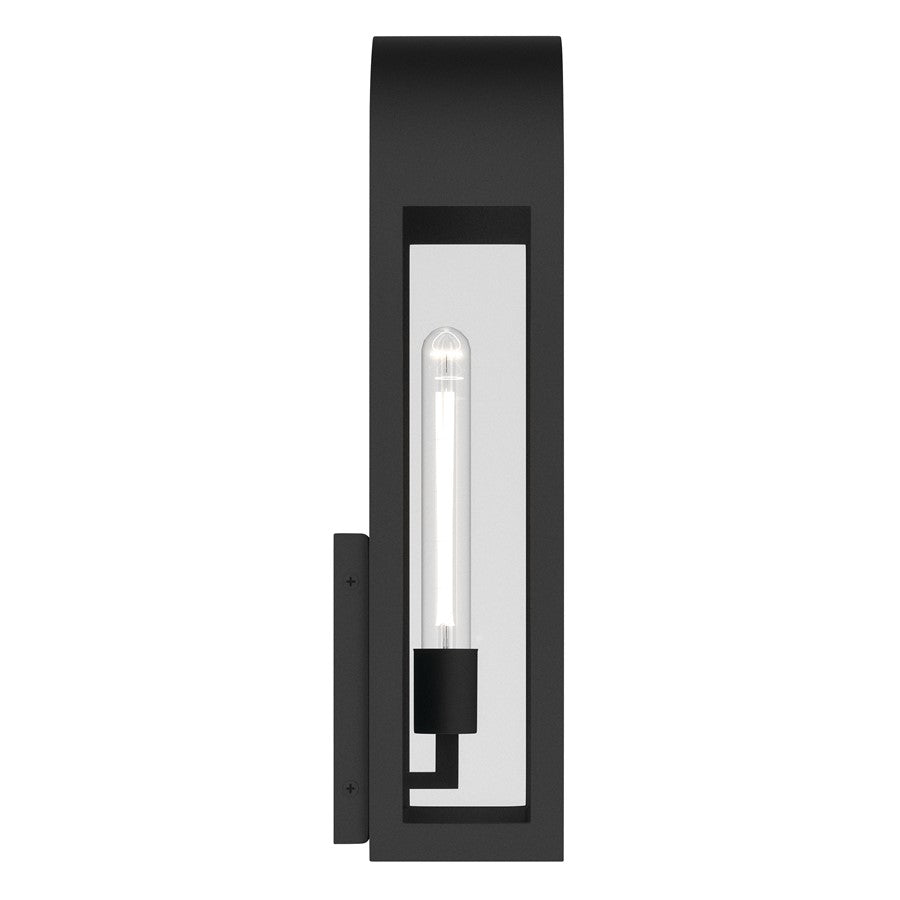 Kichler Marea 20in 1-Light Outdoor Wall Sconce | Art Deco Textured Black and Clear Glass | Entryway & Porch | 8 x 20.25 x 5.75 in | Model 59202BKT