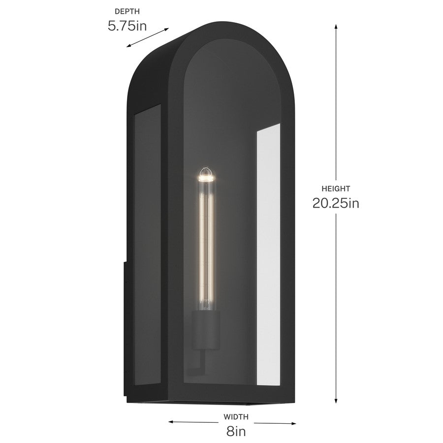 Kichler Marea 20in 1-Light Outdoor Wall Sconce | Art Deco Textured Black and Clear Glass | Entryway & Porch | 8 x 20.25 x 5.75 in | Model 59202BKT