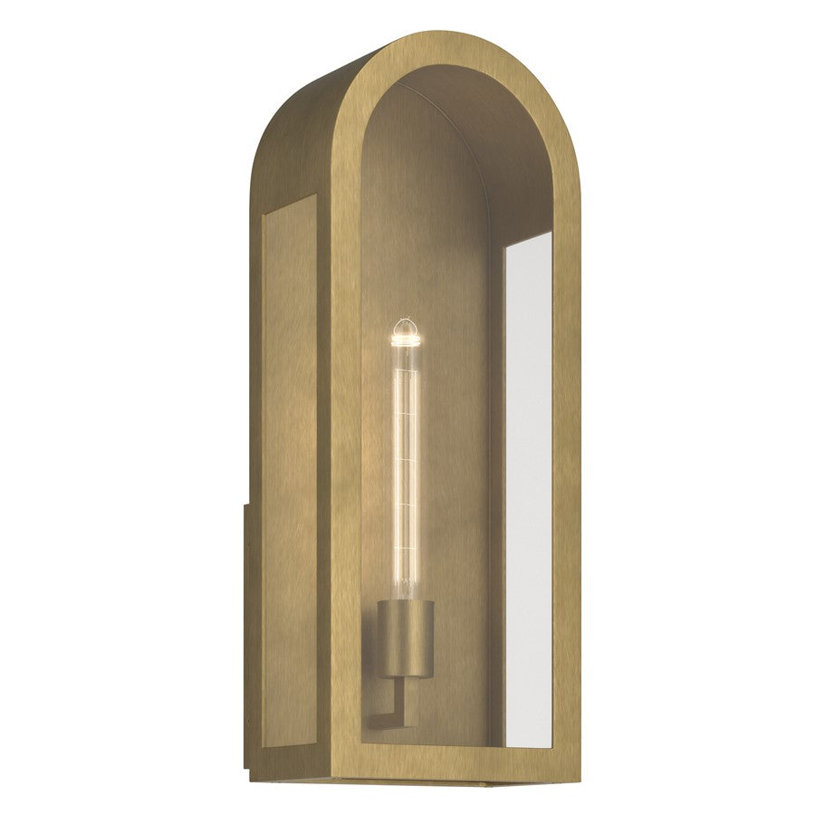 Kichler Marea 20in 1-Light Outdoor Wall Sconce | Art Deco Natural Brass and Clear Glass | Entryway & Porch | 8 x 20 x 6 in | Model 59202NBR