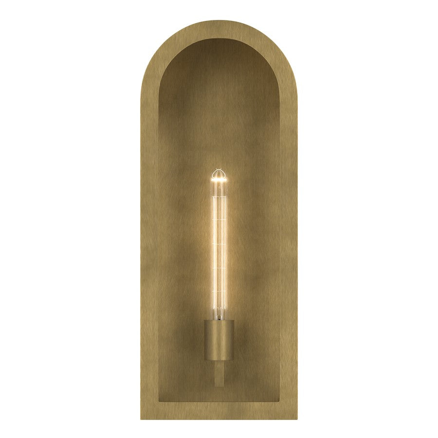 Kichler Marea 20in 1-Light Outdoor Wall Sconce | Art Deco Natural Brass and Clear Glass | Entryway & Porch | 8 x 20 x 6 in | Model 59202NBR