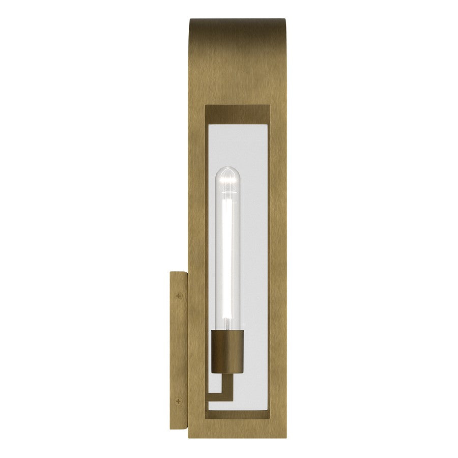 Kichler Marea 20in 1-Light Outdoor Wall Sconce | Art Deco Natural Brass and Clear Glass | Entryway & Porch | 8 x 20 x 6 in | Model 59202NBR