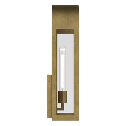 Kichler Marea 20in 1-Light Outdoor Wall Sconce | Art Deco Natural Brass and Clear Glass | Entryway & Porch | 8 x 20 x 6 in | Model 59202NBR