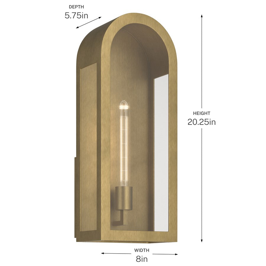 Kichler Marea 20in 1-Light Outdoor Wall Sconce | Art Deco Natural Brass and Clear Glass | Entryway & Porch | 8 x 20 x 6 in | Model 59202NBR
