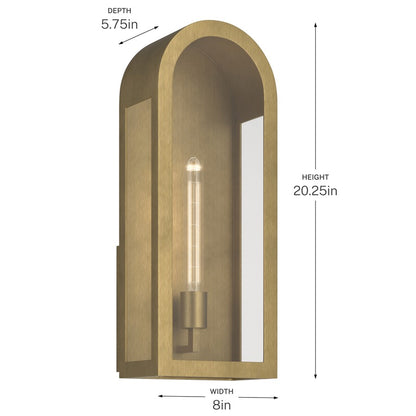 Kichler Marea 20in 1-Light Outdoor Wall Sconce | Art Deco Natural Brass and Clear Glass | Entryway & Porch | 8 x 20 x 6 in | Model 59202NBR