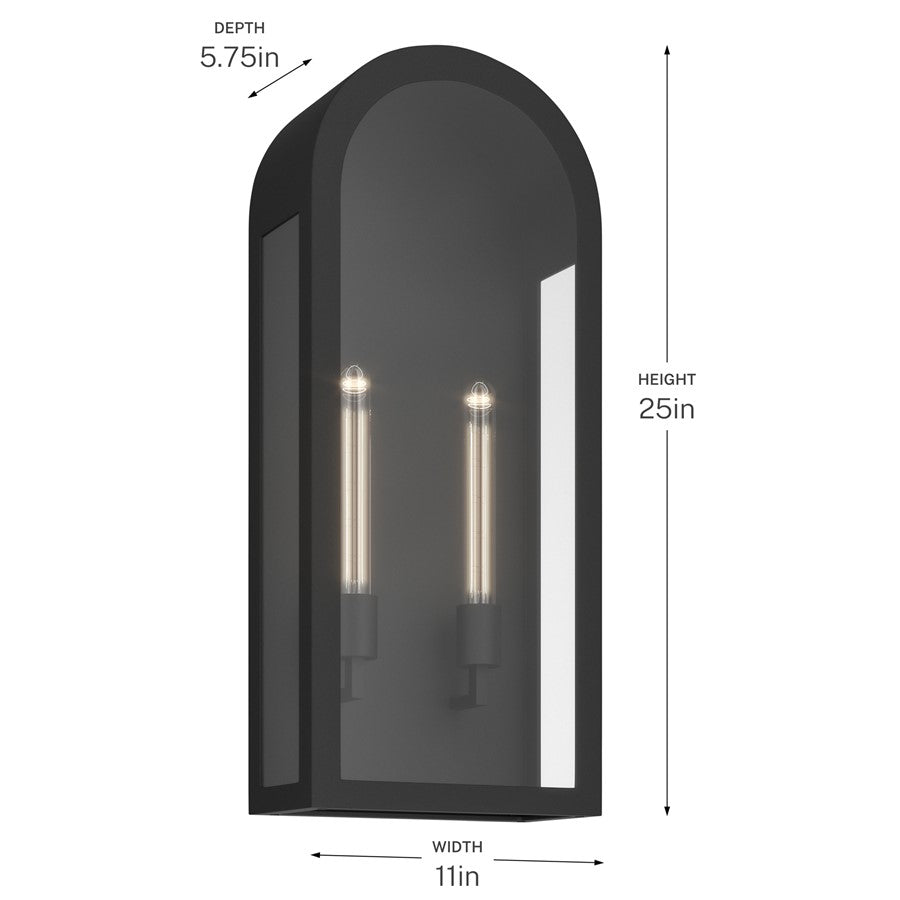 Kichler Marea 25in 2-Light Outdoor Wall Light | Art Deco Textured Black and Clear Glass | Porch & Patio | 11 x 25 in | Model 59203BKT