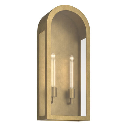 Kichler Marea 25in 2-Light Outdoor Wall Light | Art Deco Natural Brass and Clear Glass | Entryway & Porch | 11 x 25 x 5.75 in | Model 59203NBR
