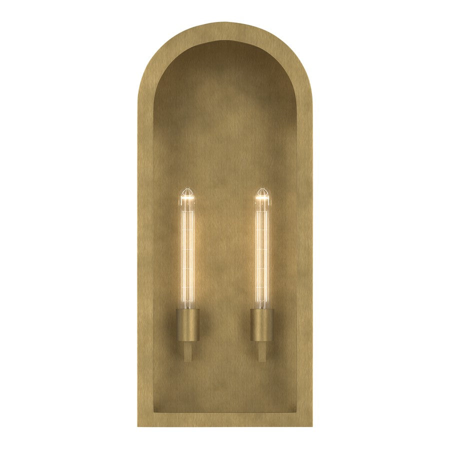 Kichler Marea 25in 2-Light Outdoor Wall Light | Art Deco Natural Brass and Clear Glass | Entryway & Porch | 11 x 25 x 5.75 in | Model 59203NBR