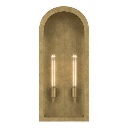 Kichler Marea 25in 2-Light Outdoor Wall Light | Art Deco Natural Brass and Clear Glass | Entryway & Porch | 11 x 25 x 5.75 in | Model 59203NBR