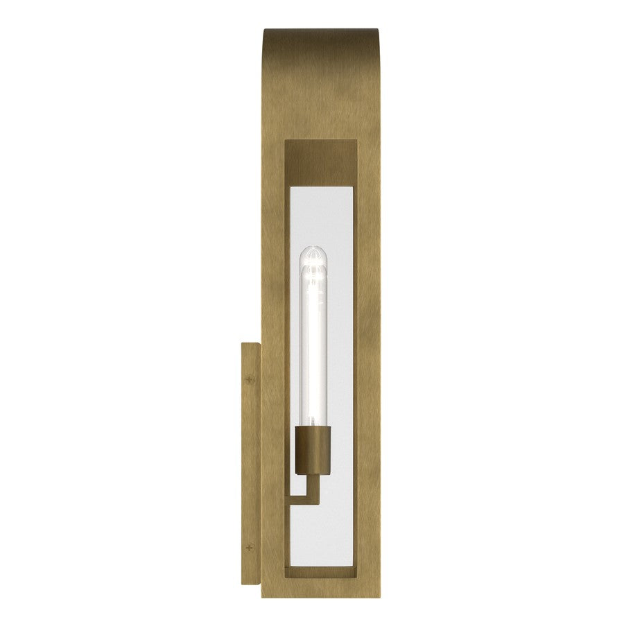 Kichler Marea 25in 2-Light Outdoor Wall Light | Art Deco Natural Brass and Clear Glass | Entryway & Porch | 11 x 25 x 5.75 in | Model 59203NBR