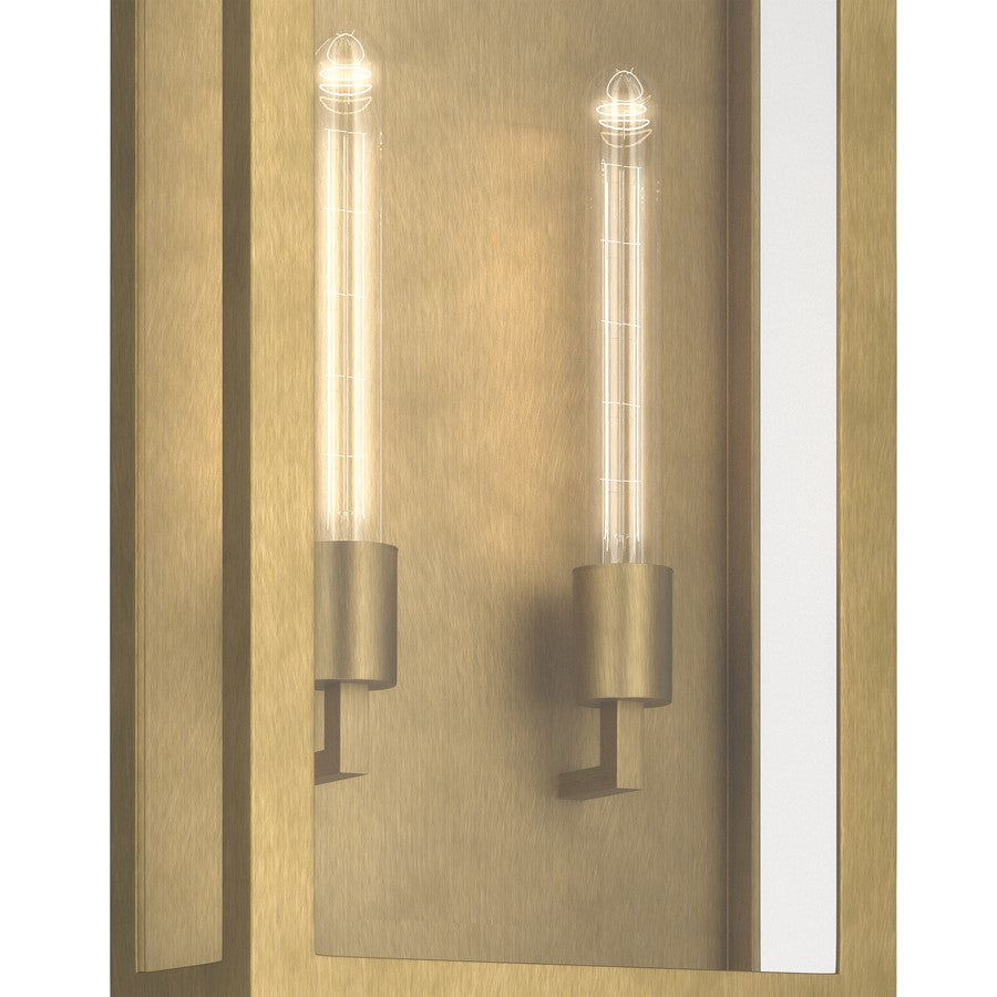 Kichler Marea 25in 2-Light Outdoor Wall Light | Art Deco Natural Brass and Clear Glass | Entryway & Porch | 11 x 25 x 5.75 in | Model 59203NBR