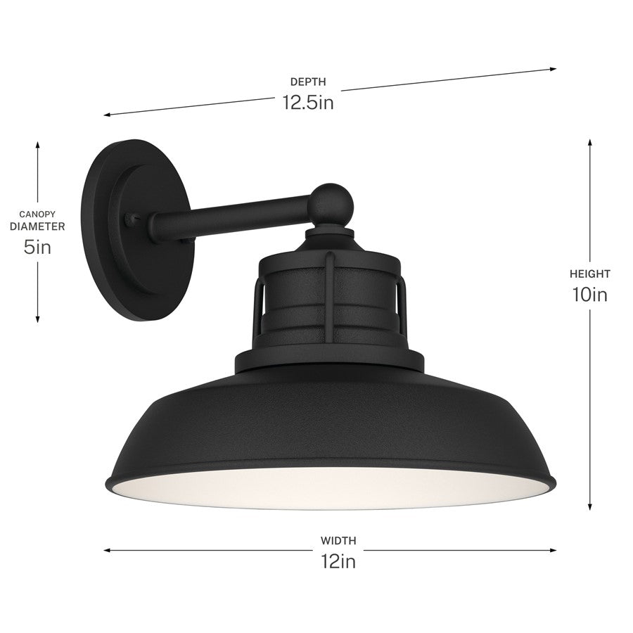 Kichler Fielding 12in 1-Light Outdoor Wall Light | Industrial Textured Black Metal | Entryway & Porch | 12 x 10 x 12.5 in | Model 59205BKT