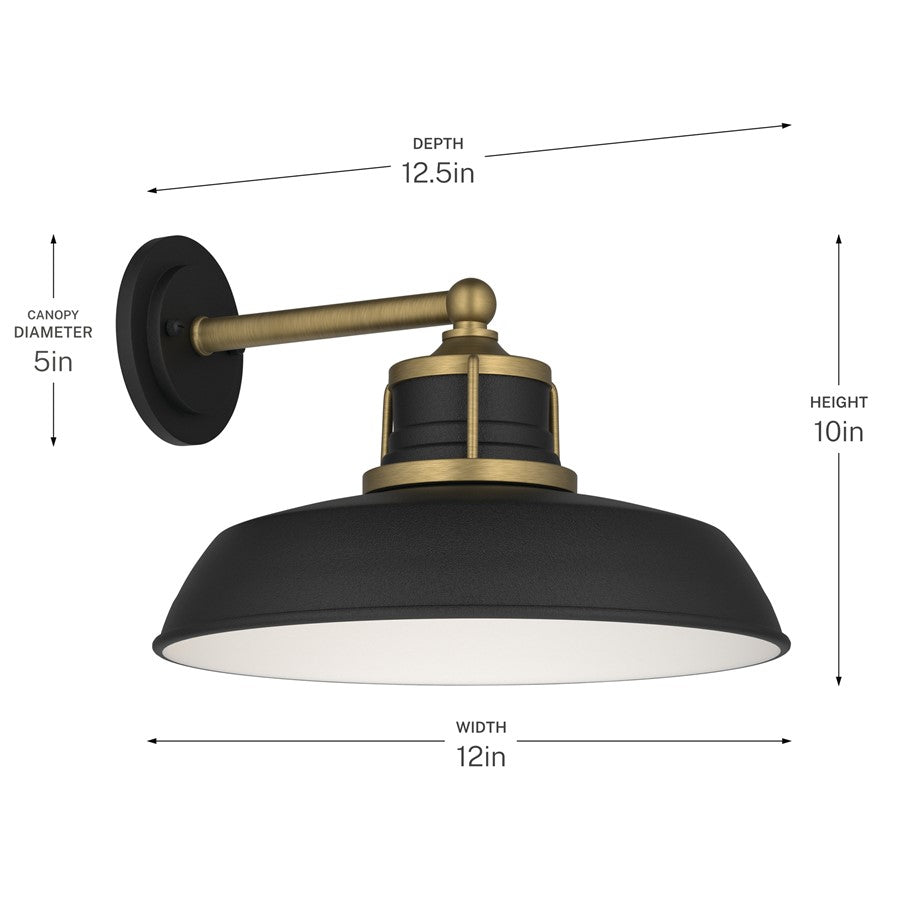 Kichler Fielding 12in 1-Light Outdoor Wall Light | Industrial Natural Brass and Black | Entryway & Porch | 12 x 10 x 12.5 in | Model 59205NBR