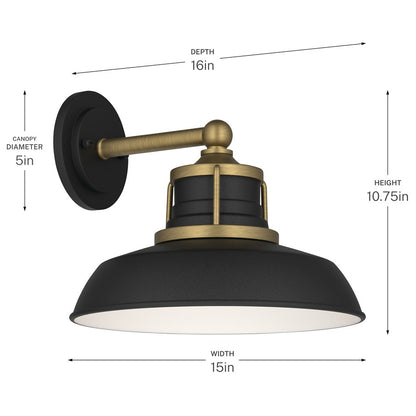 Kichler Fielding 15in 1-Light Outdoor Wall Light | Industrial Natural Brass Aluminum | Entryway & Porch | 15 x 10.75 in | Model 59206NBR