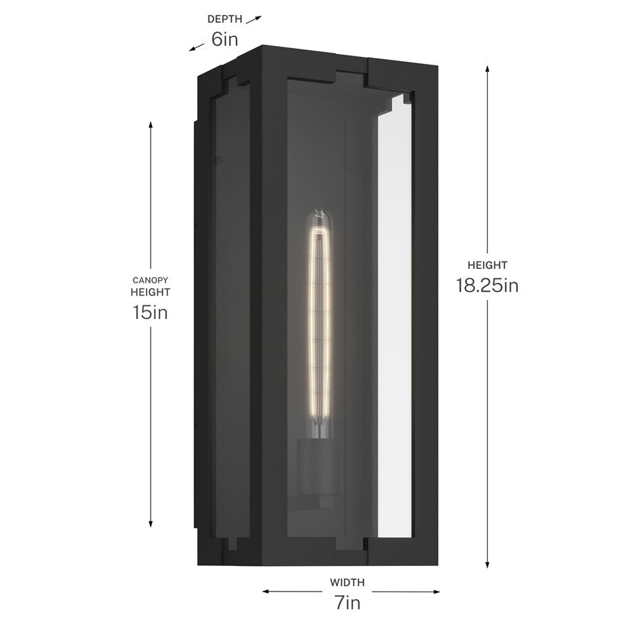 Kichler Calen 18.25in 1-Light Outdoor Wall Light | Modern Textured Black Aluminum | Entryway & Covered Patio | W 7 x H 18 x Ext 6 in | Model 59209BKT