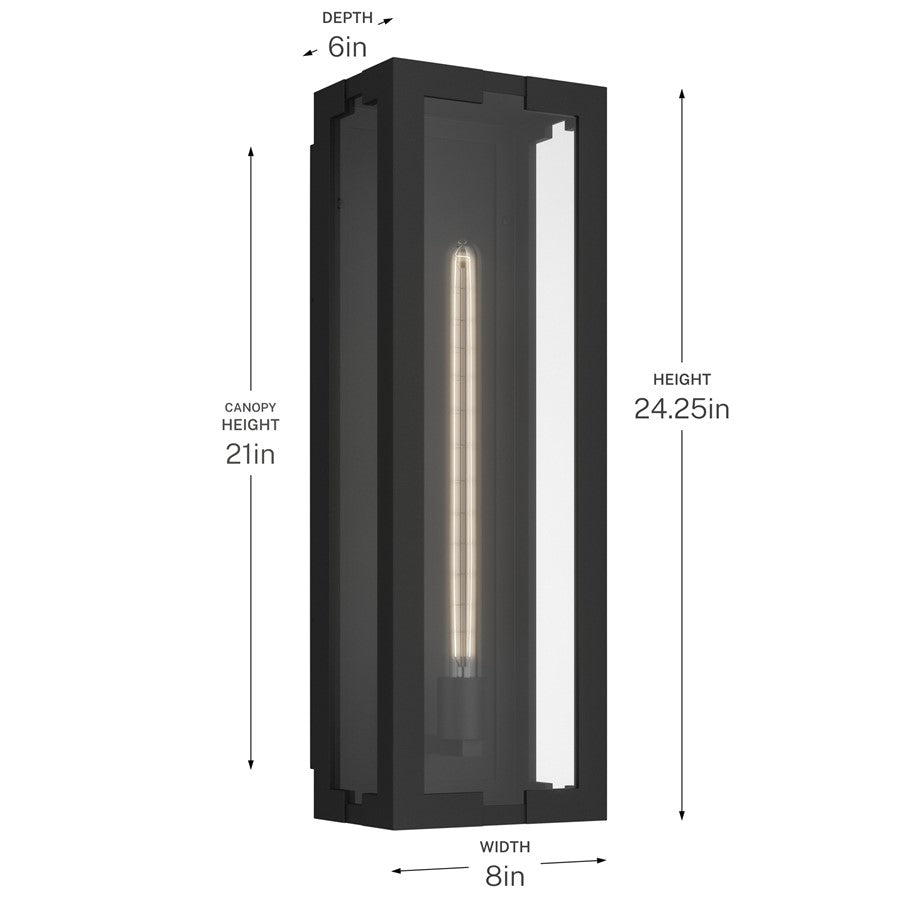 Kichler Calen 24.25in 1-Light Outdoor Wall Light | Modern Textured Black Aluminum and Clear Glass | Covered Patio & Entryway | Model 59210BKT