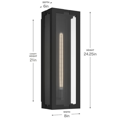 Kichler Calen 24.25in 1-Light Outdoor Wall Light | Modern Textured Black Aluminum and Clear Glass | Covered Patio & Entryway | Model 59210BKT