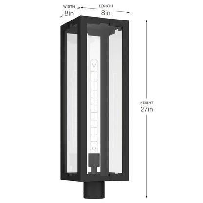 Kichler Calen 27in 1-Light Outdoor Post | Modern Textured Black Aluminum and Clear Glass | Entryway & Patio | 8 x 8 x 27 in | Model 59211BKT