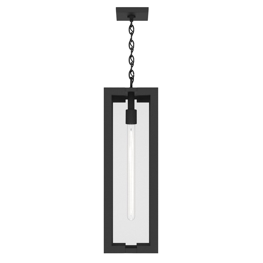 Kichler Calen 26.25in 1-Light Outdoor Pendant | Modern Textured Black Aluminum and Clear Glass | Covered Patio & Entryway | Model 59212BKT