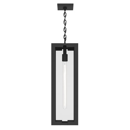 Kichler Calen 26.25in 1-Light Outdoor Pendant | Modern Textured Black Aluminum and Clear Glass | Covered Patio & Entryway | Model 59212BKT