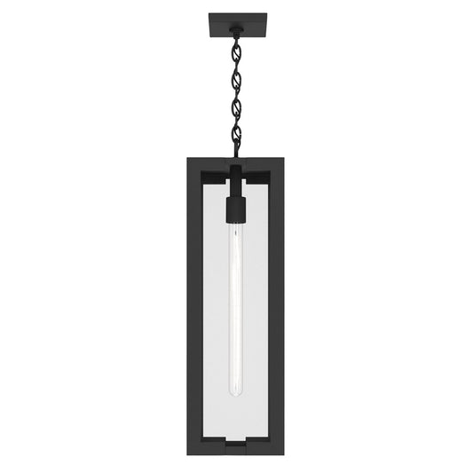 Kichler Calen 26.25in 1-Light Outdoor Pendant | Modern Textured Black Aluminum and Clear Glass | Covered Patio & Entryway | Model 59212BKT