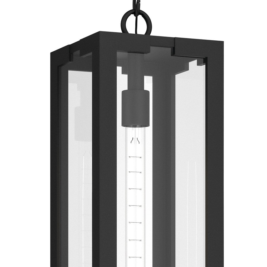 Kichler Calen 26.25in 1-Light Outdoor Pendant | Modern Textured Black Aluminum and Clear Glass | Covered Patio & Entryway | Model 59212BKT