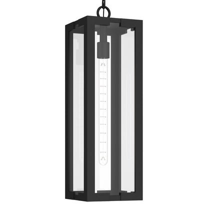 Kichler Calen 26.25in 1-Light Outdoor Pendant | Modern Textured Black Aluminum and Clear Glass | Covered Patio & Entryway | Model 59212BKT