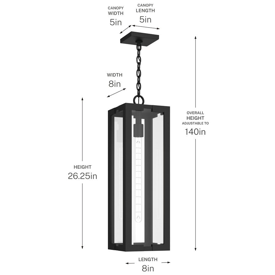 Kichler Calen 26.25in 1-Light Outdoor Pendant | Modern Textured Black Aluminum and Clear Glass | Covered Patio & Entryway | Model 59212BKT