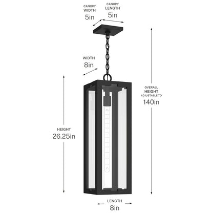 Kichler Calen 26.25in 1-Light Outdoor Pendant | Modern Textured Black Aluminum and Clear Glass | Covered Patio & Entryway | Model 59212BKT