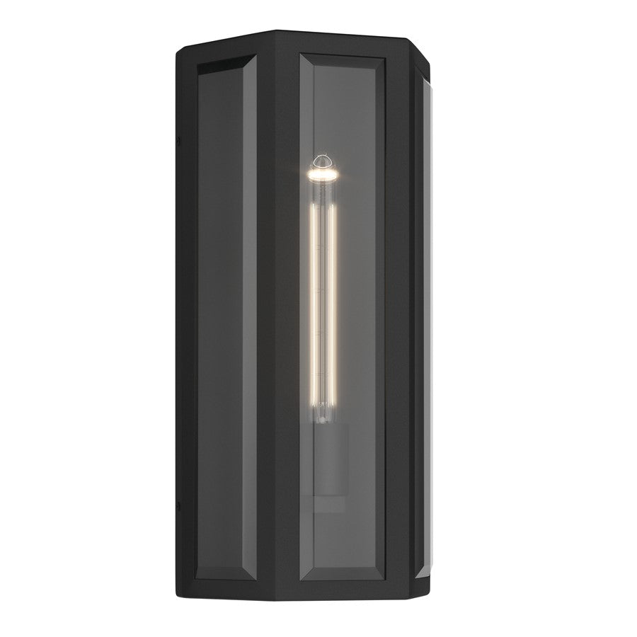 Kichler Berens 16in 1-Light Outdoor Wall Light | Traditional Textured Black and Clear Beveled Glass | Porch & Entryway | Model 59214BKT