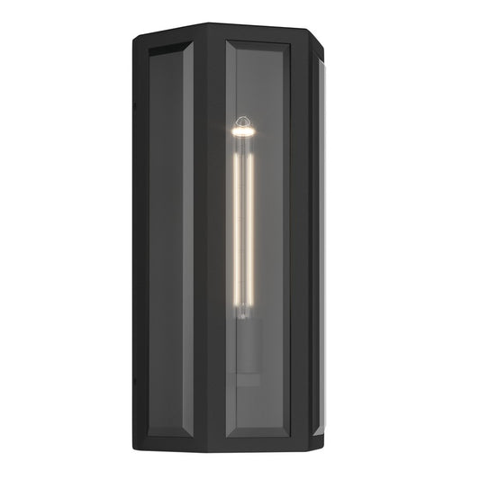 Kichler Berens 16in 1-Light Outdoor Wall Light | Traditional Textured Black and Clear Beveled Glass | Porch & Entryway | Model 59214BKT