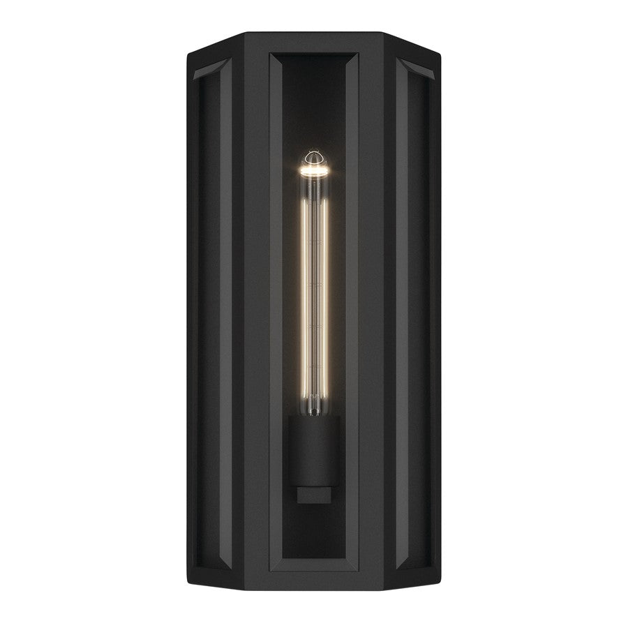 Kichler Berens 16in 1-Light Outdoor Wall Light | Traditional Textured Black and Clear Beveled Glass | Porch & Entryway | Model 59214BKT