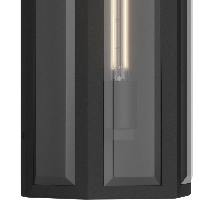 Kichler Berens 16in 1-Light Outdoor Wall Light | Traditional Textured Black and Clear Beveled Glass | Porch & Entryway | Model 59214BKT