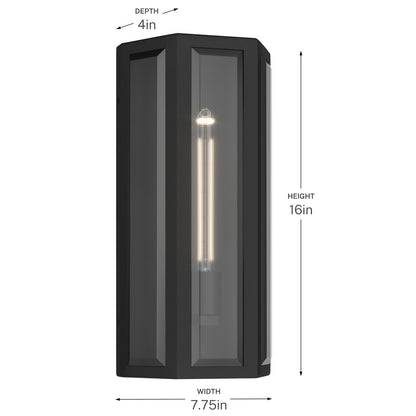Kichler Berens 16in 1-Light Outdoor Wall Light | Traditional Textured Black and Clear Beveled Glass | Porch & Entryway | Model 59214BKT