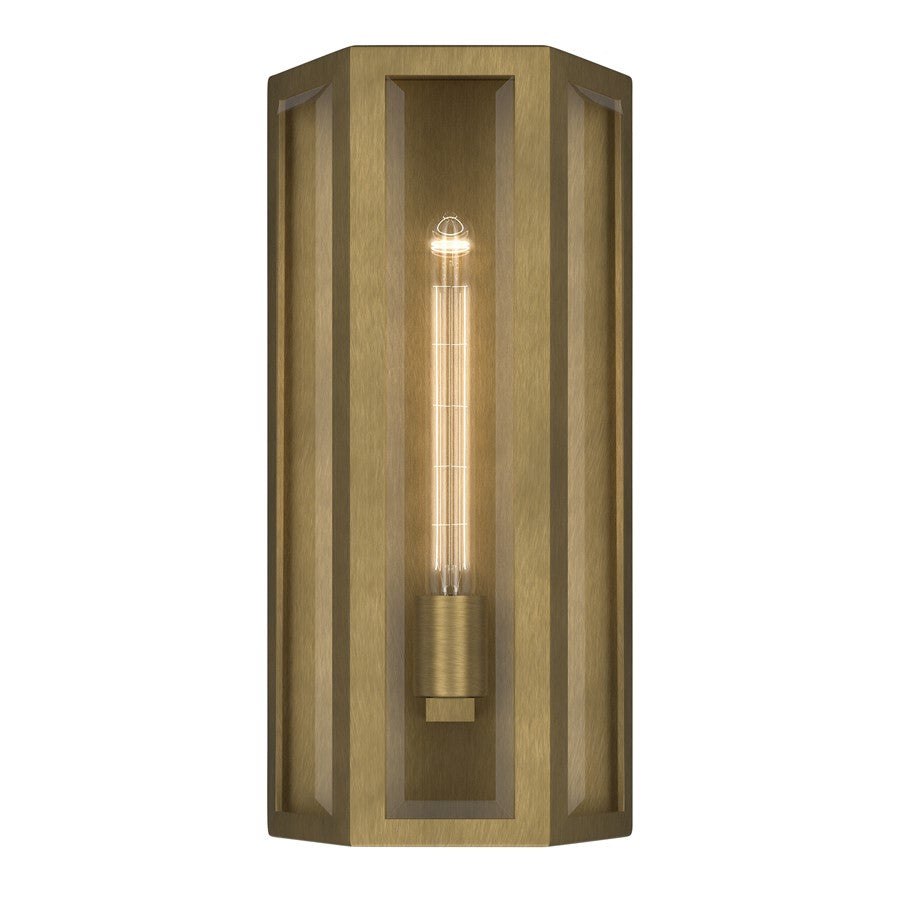 Kichler Berens 16in 1-Light Outdoor Wall Sconce | Traditional Natural Brass and Clear Beveled Glass | Entryway & Porch | Model 59214NBR