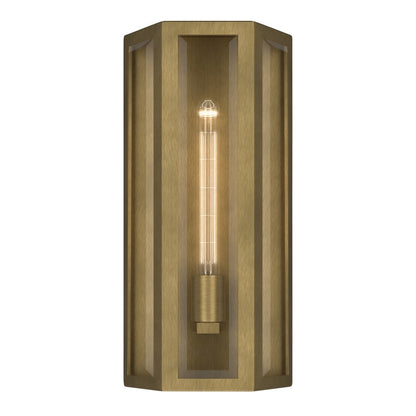 Kichler Berens 16in 1-Light Outdoor Wall Sconce | Traditional Natural Brass and Clear Beveled Glass | Entryway & Porch | Model 59214NBR
