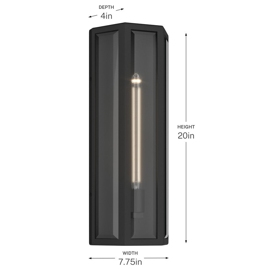 Kichler Berens 20in 1-Light Outdoor Wall Light | Traditional Textured Black Aluminum Clear Beveled Glass | Entryway & Porch | Model 59215BKT