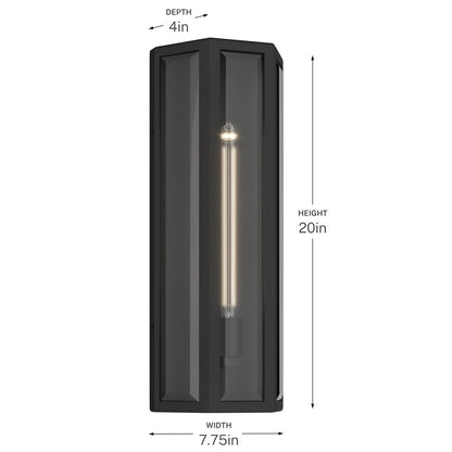 Kichler Berens 20in 1-Light Outdoor Wall Light | Traditional Textured Black Aluminum Clear Beveled Glass | Entryway & Porch | Model 59215BKT