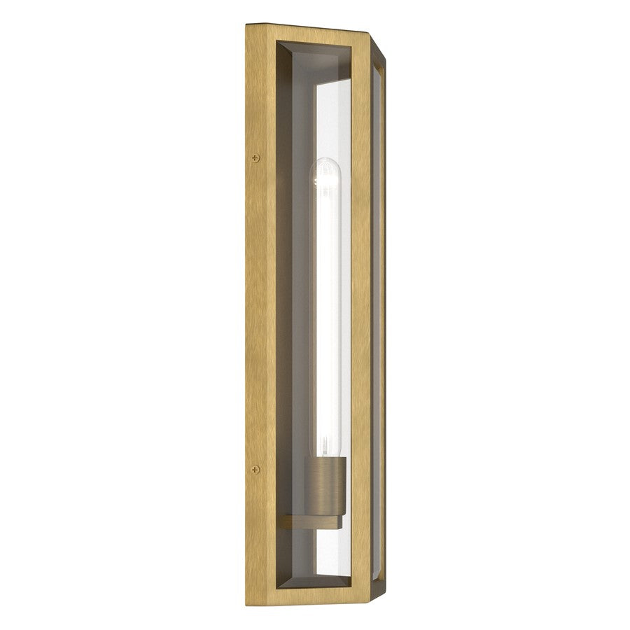 Kichler Berens 20in 1-Light Outdoor Wall Sconce | Traditional Natural Brass Aluminum and Clear Beveled Glass | Entryway & Porch | Model 59215NBR