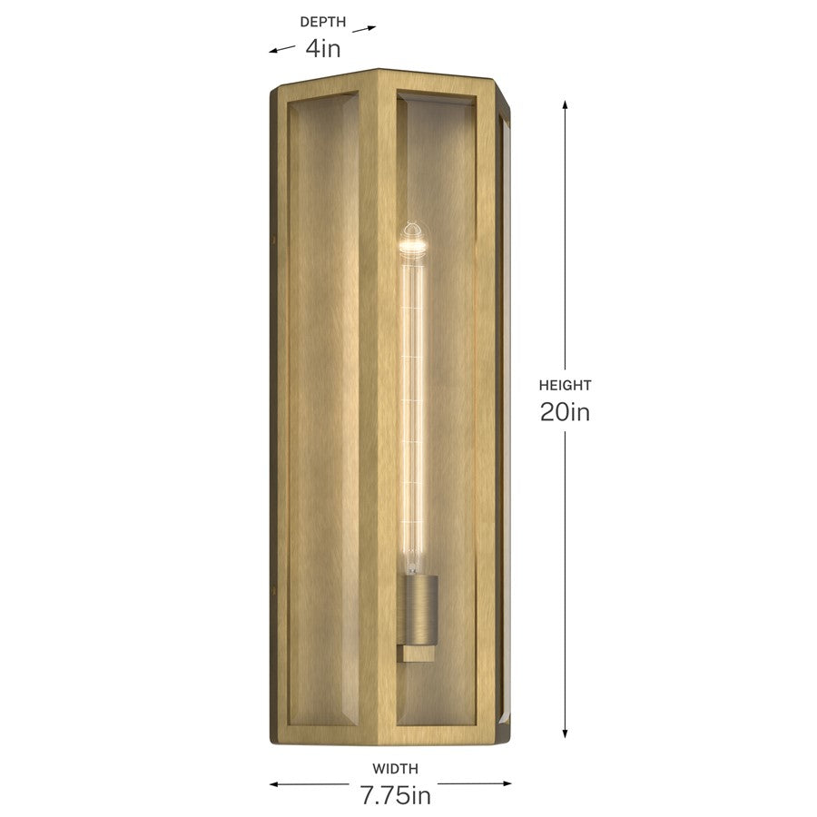 Kichler Berens 20in 1-Light Outdoor Wall Sconce | Traditional Natural Brass Aluminum and Clear Beveled Glass | Entryway & Porch | Model 59215NBR