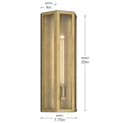Kichler Berens 20in 1-Light Outdoor Wall Sconce | Traditional Natural Brass Aluminum and Clear Beveled Glass | Entryway & Porch | Model 59215NBR