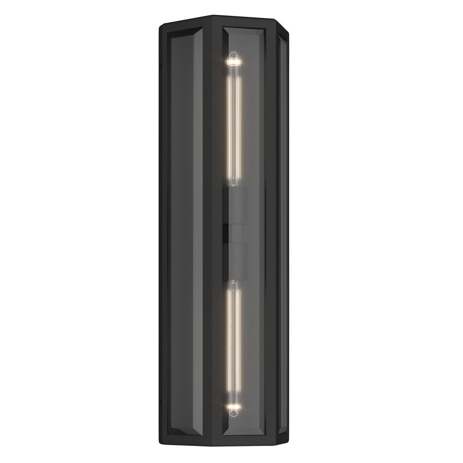 Kichler Berens 24in 2-Light Outdoor Wall Sconce | Traditional Textured Black and Clear Beveled Glass | Entryway & Garage | Model 59216BKT