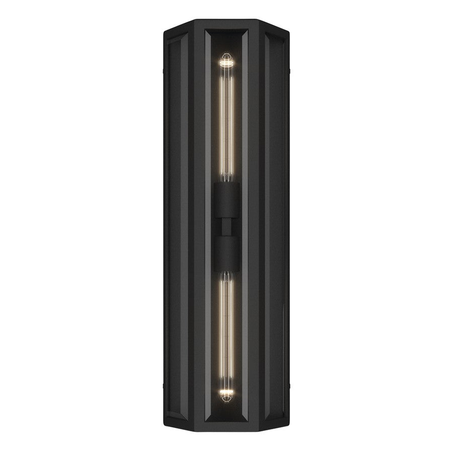 Kichler Berens 24in 2-Light Outdoor Wall Sconce | Traditional Textured Black and Clear Beveled Glass | Entryway & Garage | Model 59216BKT