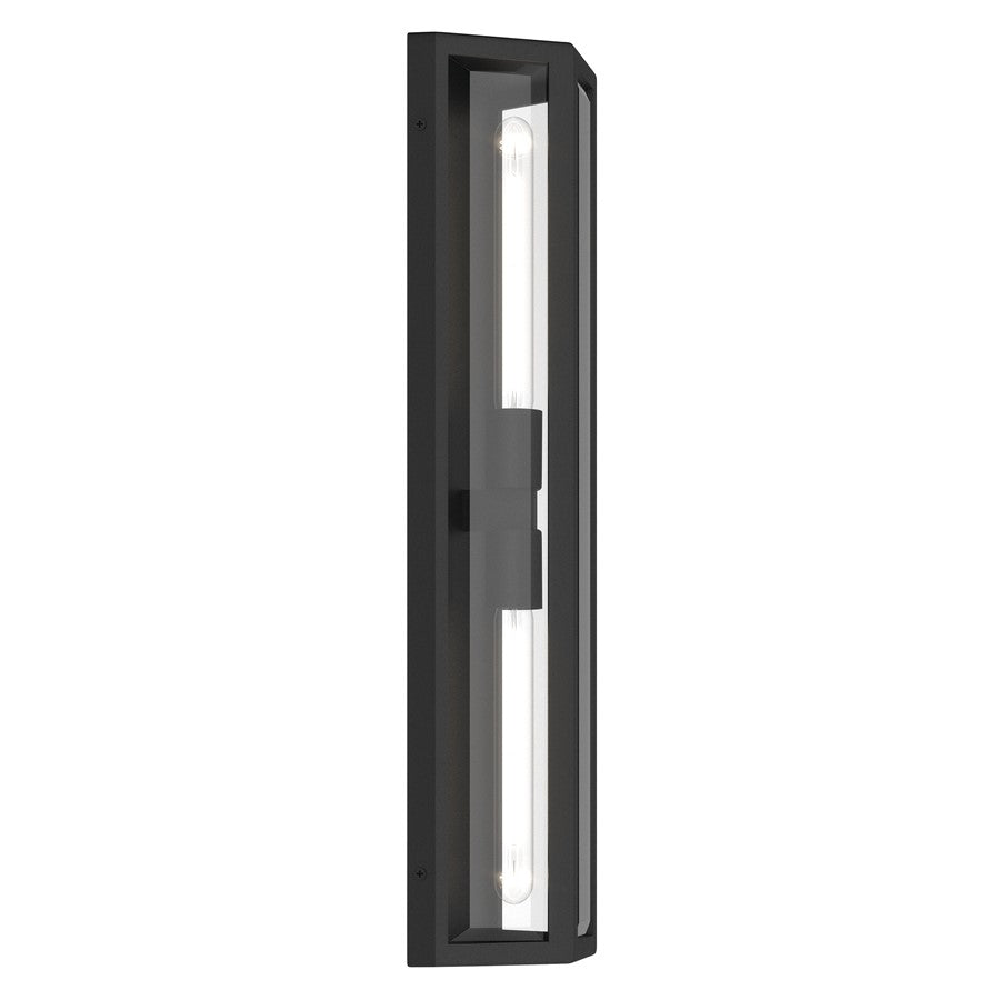 Kichler Berens 24in 2-Light Outdoor Wall Sconce | Traditional Textured Black and Clear Beveled Glass | Entryway & Garage | Model 59216BKT