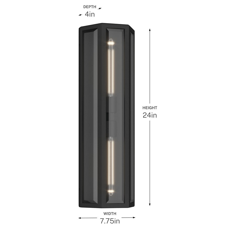 Kichler Berens 24in 2-Light Outdoor Wall Sconce | Traditional Textured Black and Clear Beveled Glass | Entryway & Garage | Model 59216BKT