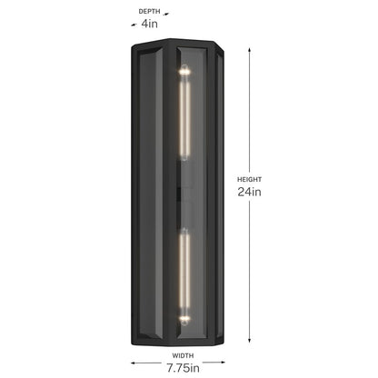 Kichler Berens 24in 2-Light Outdoor Wall Sconce | Traditional Textured Black and Clear Beveled Glass | Entryway & Garage | Model 59216BKT