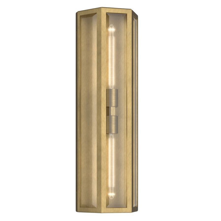 Kichler Berens 24in 2-Light Outdoor Wall Light | Traditional Natural Brass Aluminum and Clear Beveled Glass | Entryway & Porch | Model 59216NBR