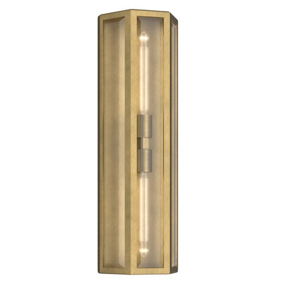 Kichler Berens 24in 2-Light Outdoor Wall Light | Traditional Natural Brass Aluminum and Clear Beveled Glass | Entryway & Porch | Model 59216NBR