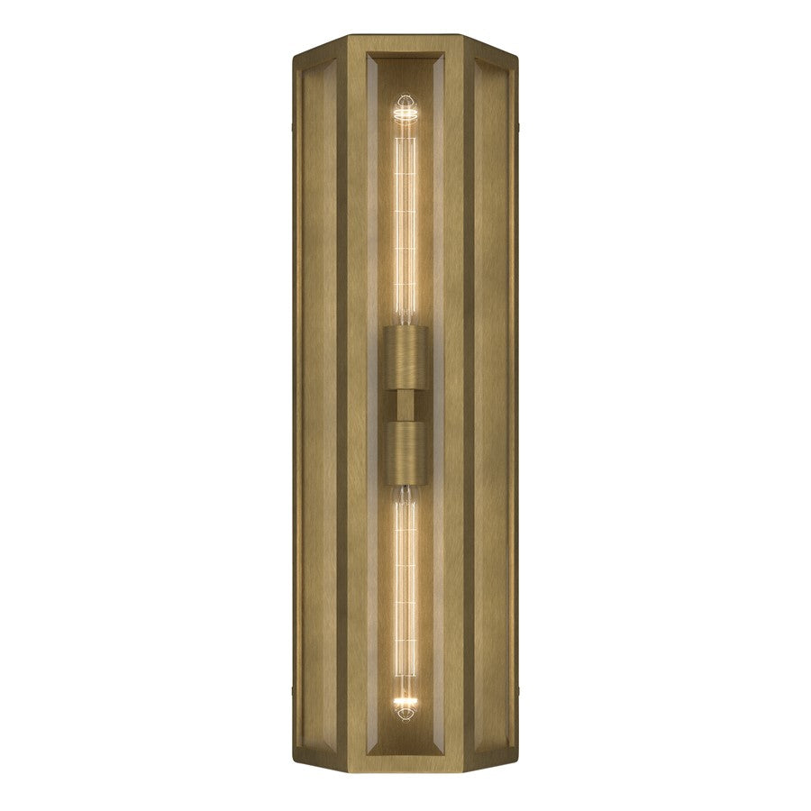 Kichler Berens 24in 2-Light Outdoor Wall Light | Traditional Natural Brass Aluminum and Clear Beveled Glass | Entryway & Porch | Model 59216NBR