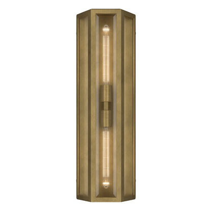 Kichler Berens 24in 2-Light Outdoor Wall Light | Traditional Natural Brass Aluminum and Clear Beveled Glass | Entryway & Porch | Model 59216NBR
